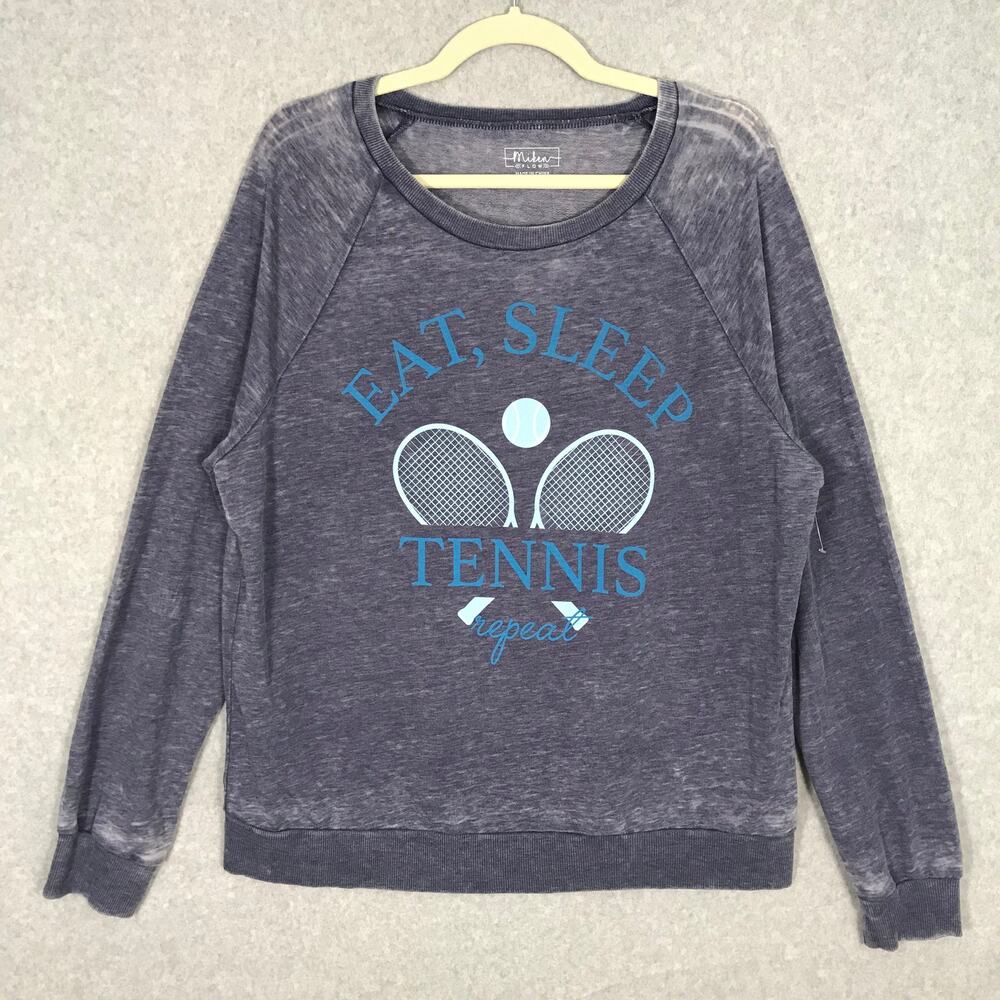 Miken Flow Sweatshirt Large Eat Sleep Tennis Worn Distressed‎ Lounge Everyday